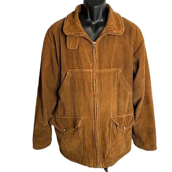 Vintage 90s St Johns Bay Corduroy Jacket M Brown Flannel Lined Full Zip Pockets